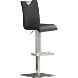 Barhocker in Metall, Leder Schwarz, Edelstahlfarben