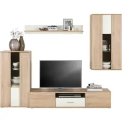 Wohnwand 236/184/40 cm in Weiß, Eichefarben