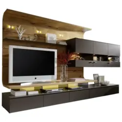 Wohnwand 357,5/186,8/55,7 cm in Taupe, Honig