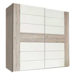 Schwebetürenschrank in Eichefarben, Weiß Hochglanz