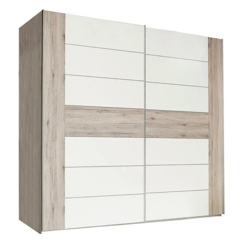Schwebetürenschrank in Eichefarben, Weiß Hochglanz