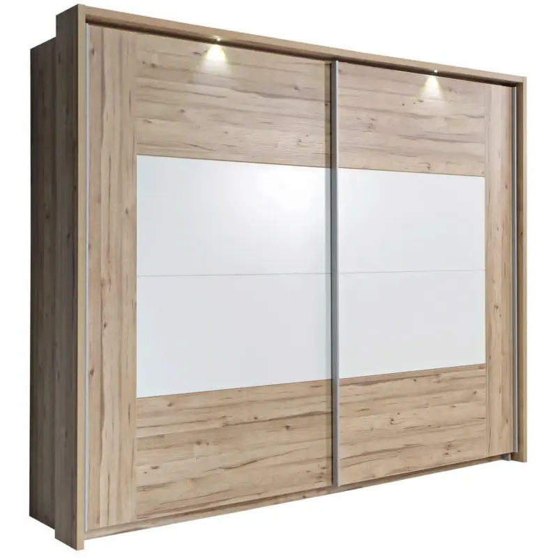 Schwebetürenschrank in Weiß, Eichefarben