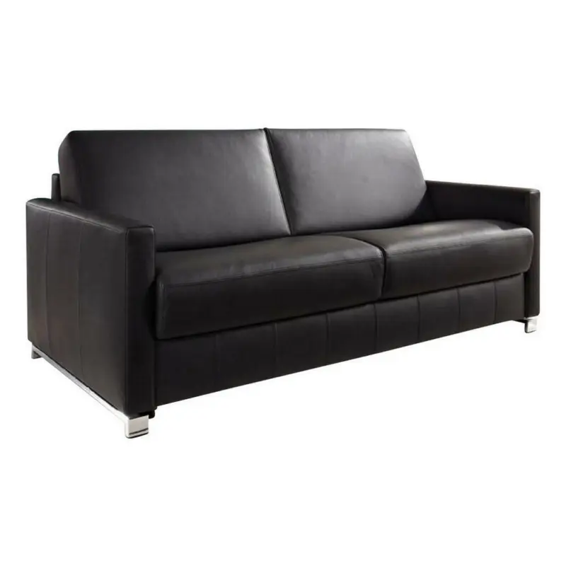 Schlafsofa in Echtleder Schwarz