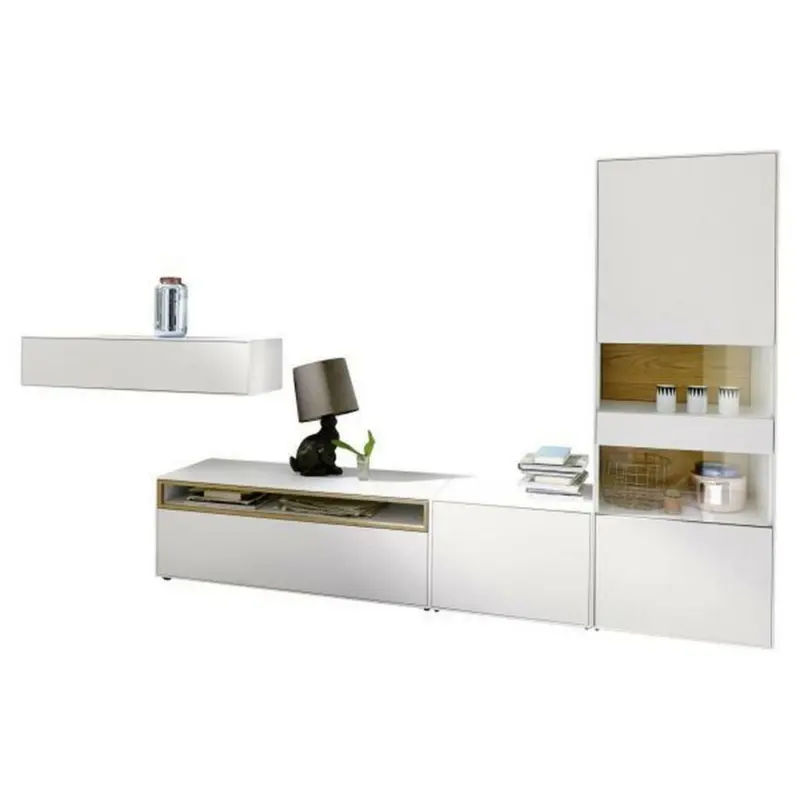 Wohnwand 340/181/45 cm in Weiß, Eichefarben