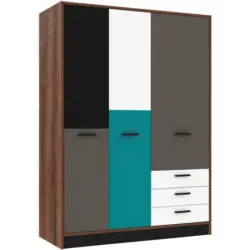 Kleiderschrank in Grau, Grün, Schwarz, Weiß, Eichefarben