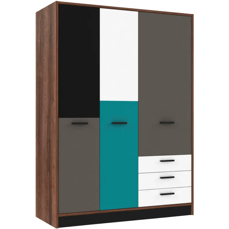 Kleiderschrank in Grau, Grün, Schwarz, Weiß, Eichefarben