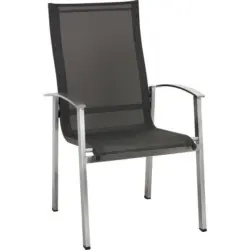 Stapelsessel in Metall, Textil Anthrazit, Edelstahlfarben