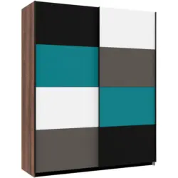 Schwebetürenschrank in Grau, Grün, Schwarz, Weiß, Eichefarben