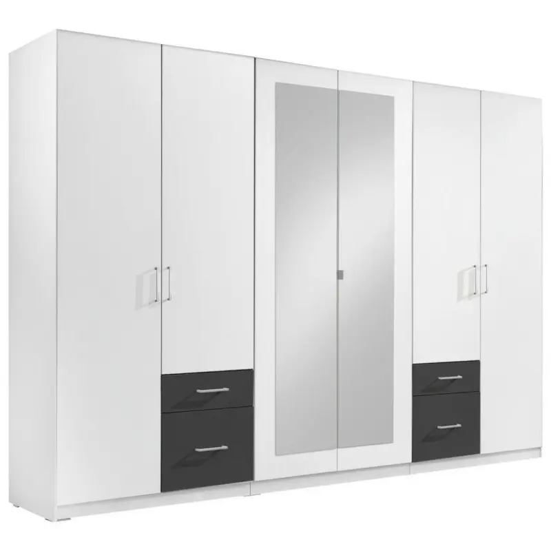 Drehtürenschrank in Graphitfarben, Weiß