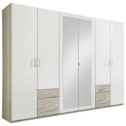 Drehtürenschrank in Weiß, Eichefarben