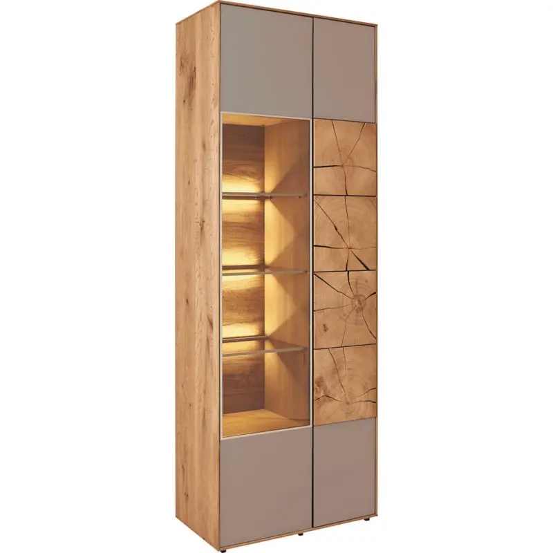 Vitrine in vollmassiv Kerneiche Eichefarben, Fango