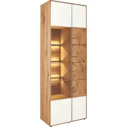 Vitrine in vollmassiv Kerneiche Weiß, Eichefarben