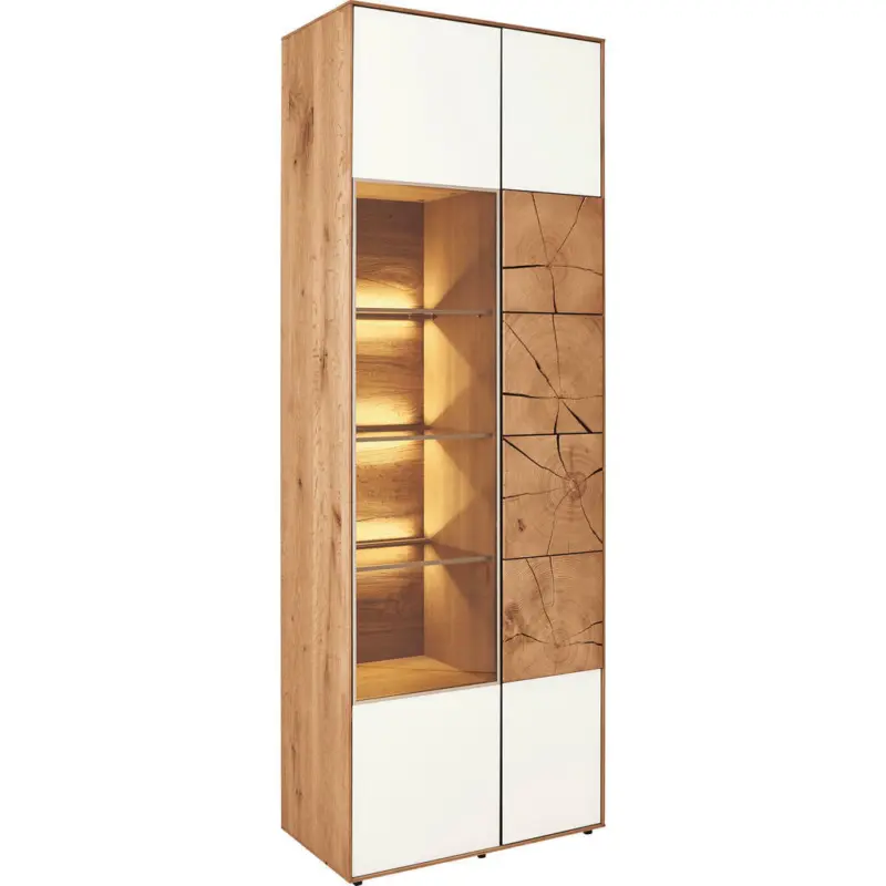 Vitrine in vollmassiv Kerneiche Weiß, Eichefarben
