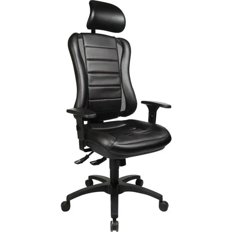 Chefsessel in Lederlook Schwarz, Alufarben