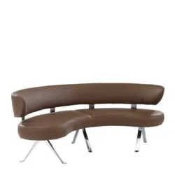 Rundbank in Metall, Leder Braun, Chromfarben
