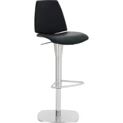 Barhocker in Metall, Leder Schwarz, Edelstahlfarben