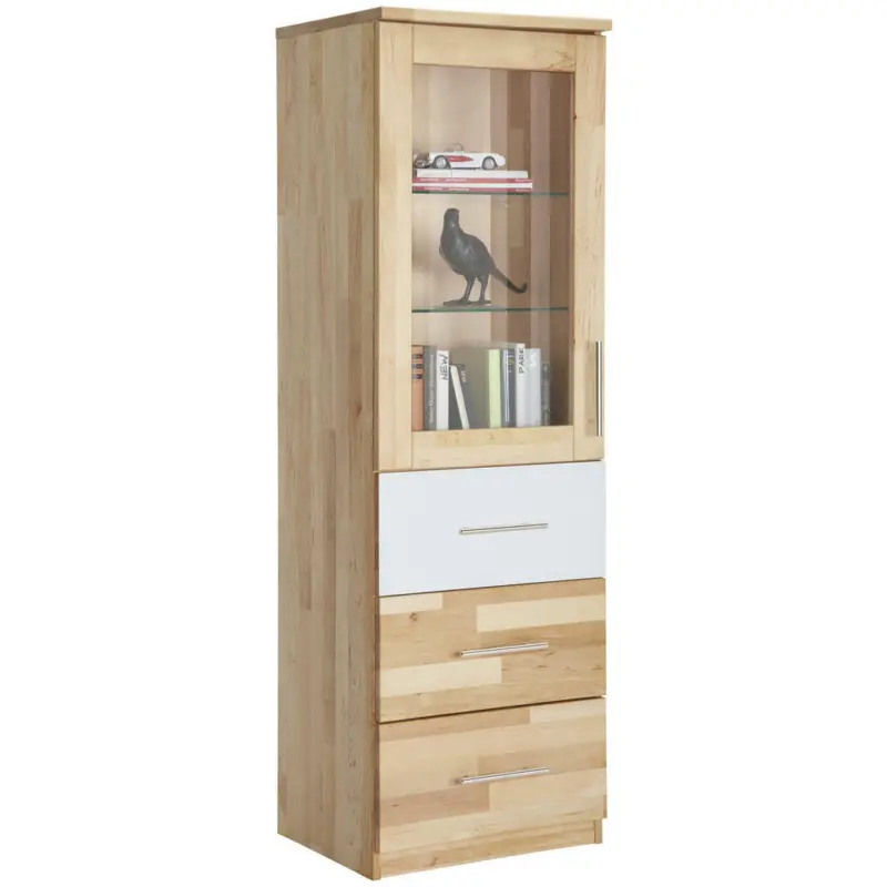 Vitrine in vollmassiv Erle Weiß, Erlefarben