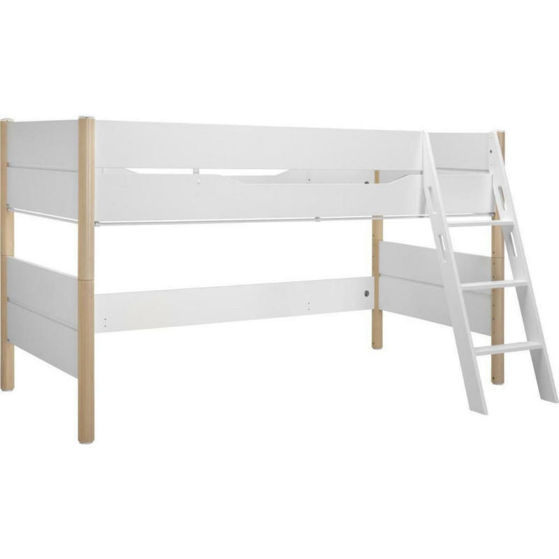 Mittelhohes Bett 90/200 cm Weiß, Birkefarben