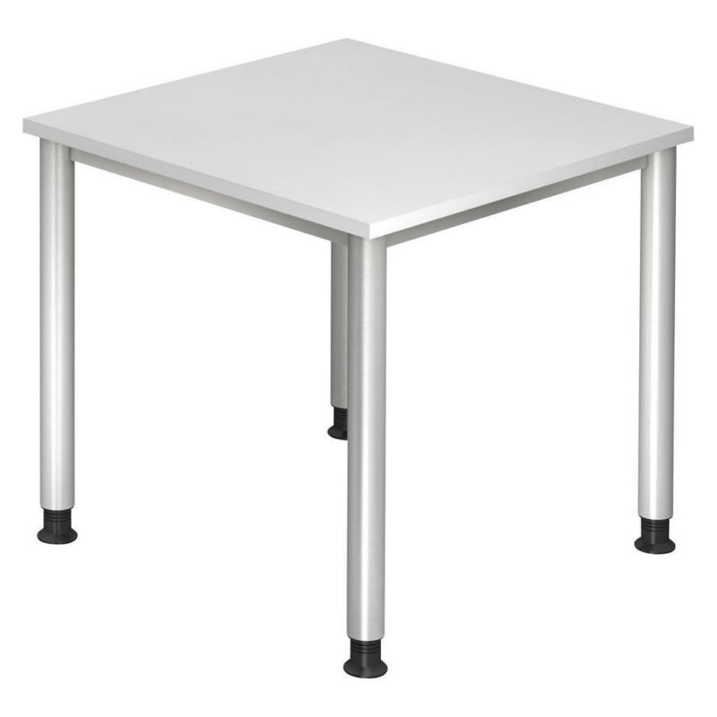 Schreibtisch 80/80/68-76 cm in Silberfarben, Weiß