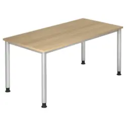 Schreibtisch 160/80/68-76 cm in Silberfarben, Eichefarben