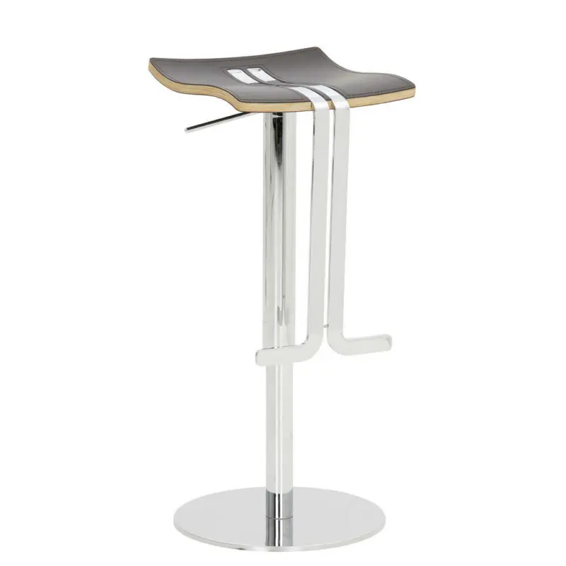Barhocker in Metall, Leder Chromfarben, Mokka