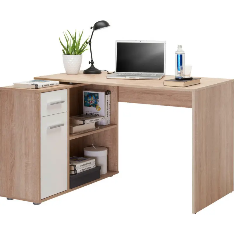 Eckschreibtisch 120/90/75 cm in Weiß, Eichefarben