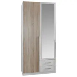 Drehtürenschrank in Weiß, Eichefarben