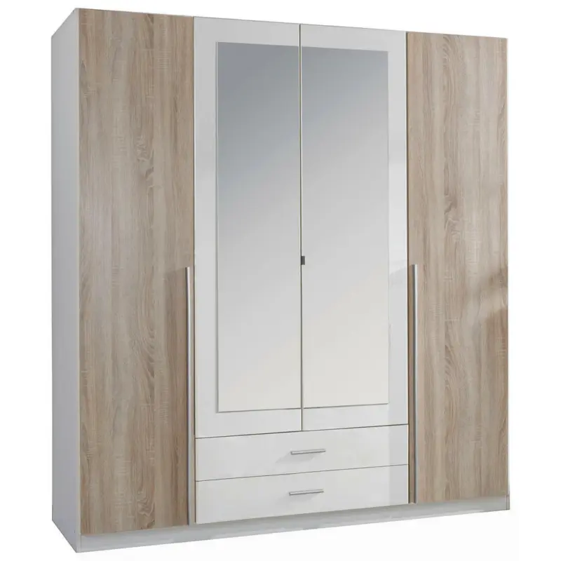 Drehtürenschrank in Weiß, Eichefarben