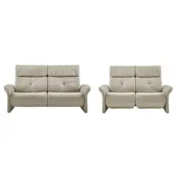 Sitzgarnitur in Echtleder Hellgrau