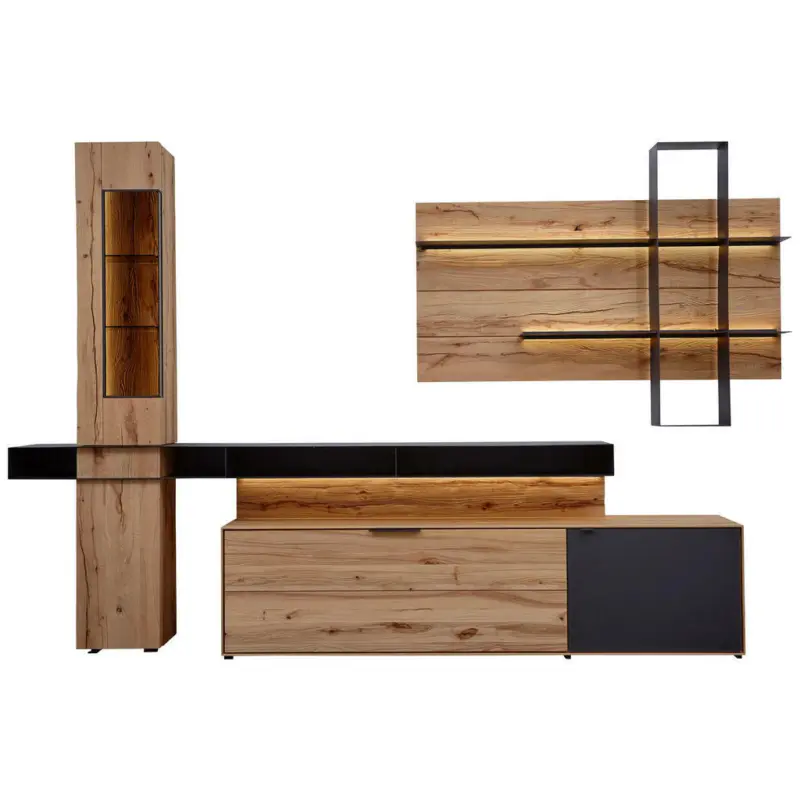 Wohnwand 308/206/49 cm in Anthrazit, Buchefarben