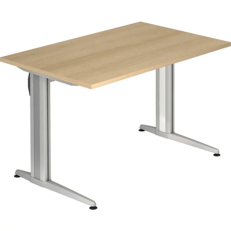 Schreibtisch 120/80/72 cm in Silberfarben, Eichefarben
