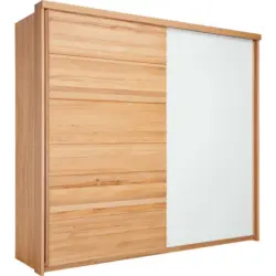 Schwebetürenschrank in Weiß, Buchefarben