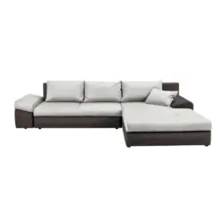 Ecksofa in Webstoff Braun, Creme