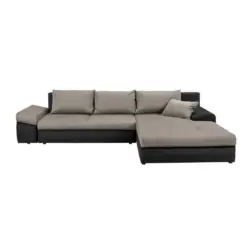 Ecksofa in Webstoff Anthrazit, Greige