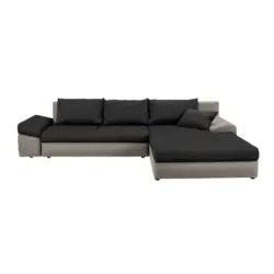 Ecksofa in Webstoff Schwarz, Beige