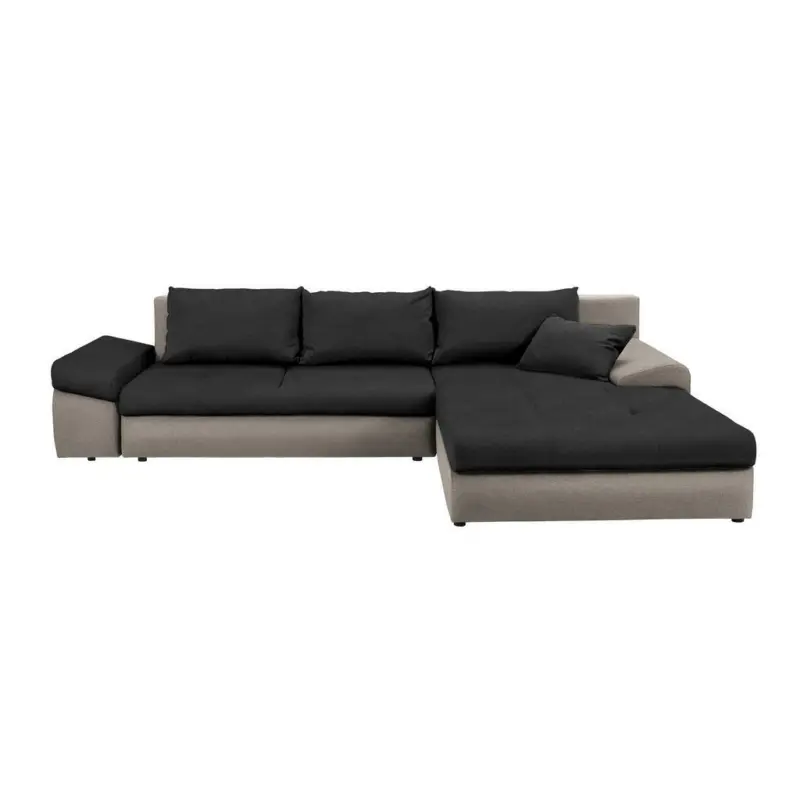 Ecksofa in Webstoff Schwarz, Beige
