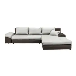 Ecksofa in Webstoff Braun, Creme