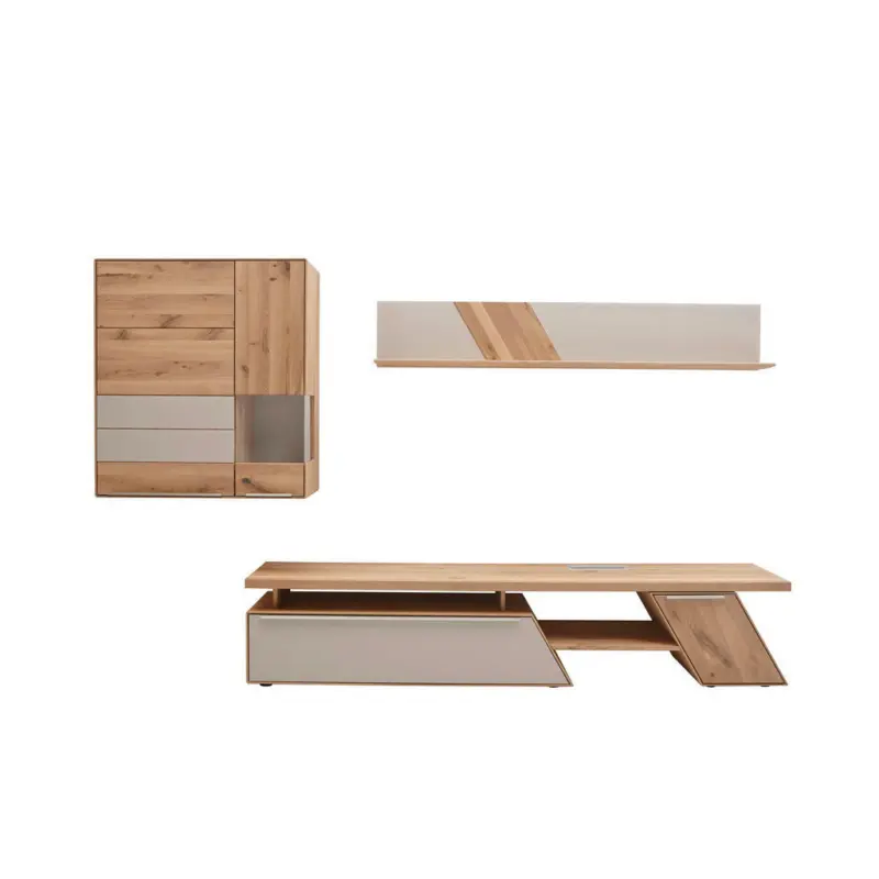 Wohnwand 297/185/54 cm in Schlammfarben, Buchefarben