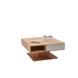 Couchtisch in Holz, Glas 82/82/40-72,5 cm