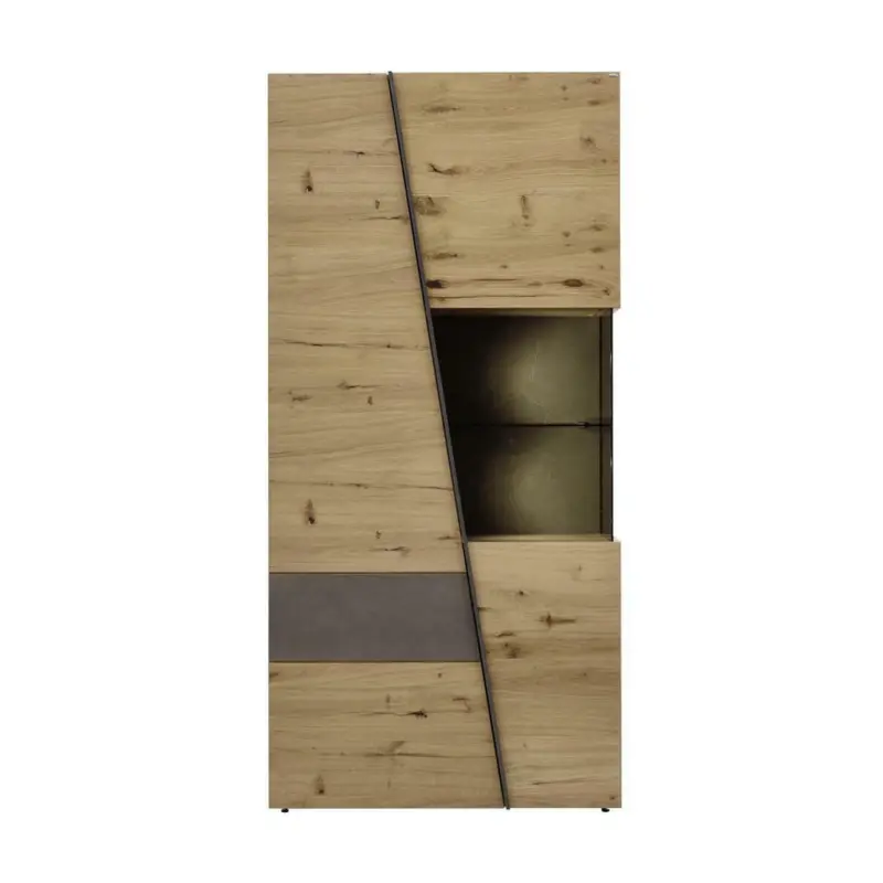 Vitrine in furniert Wildeiche Grau, Eichefarben
