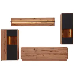 Wohnwand 366/208/49 cm in Anthrazit, Buchefarben