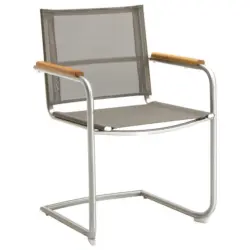 Gartenschwingstuhl in Holz, Metall, Textil Taupe, Edelstahlfarben