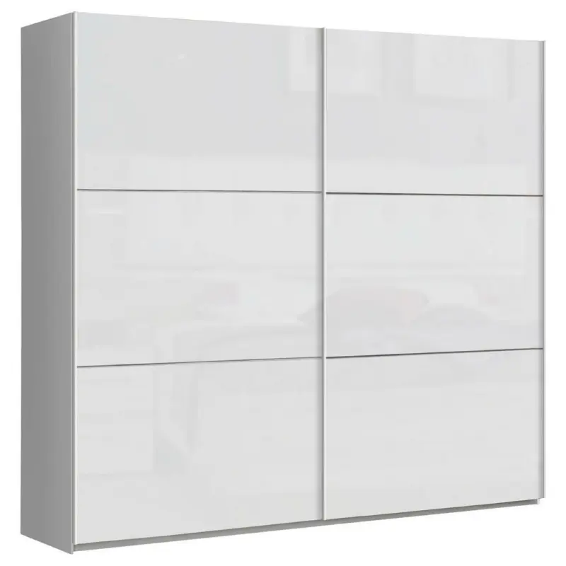 Schwebetürenschrank in Weiß, Weiß Hochglanz
