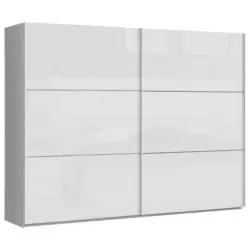 Schwebetürenschrank in Weiß, Weiß Hochglanz