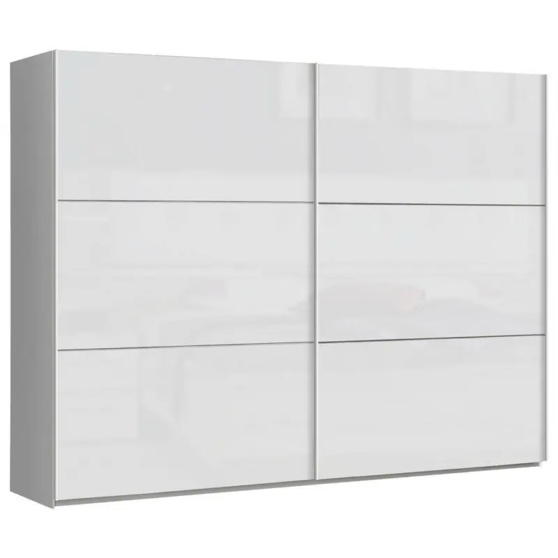 Schwebetürenschrank in Weiß, Weiß Hochglanz