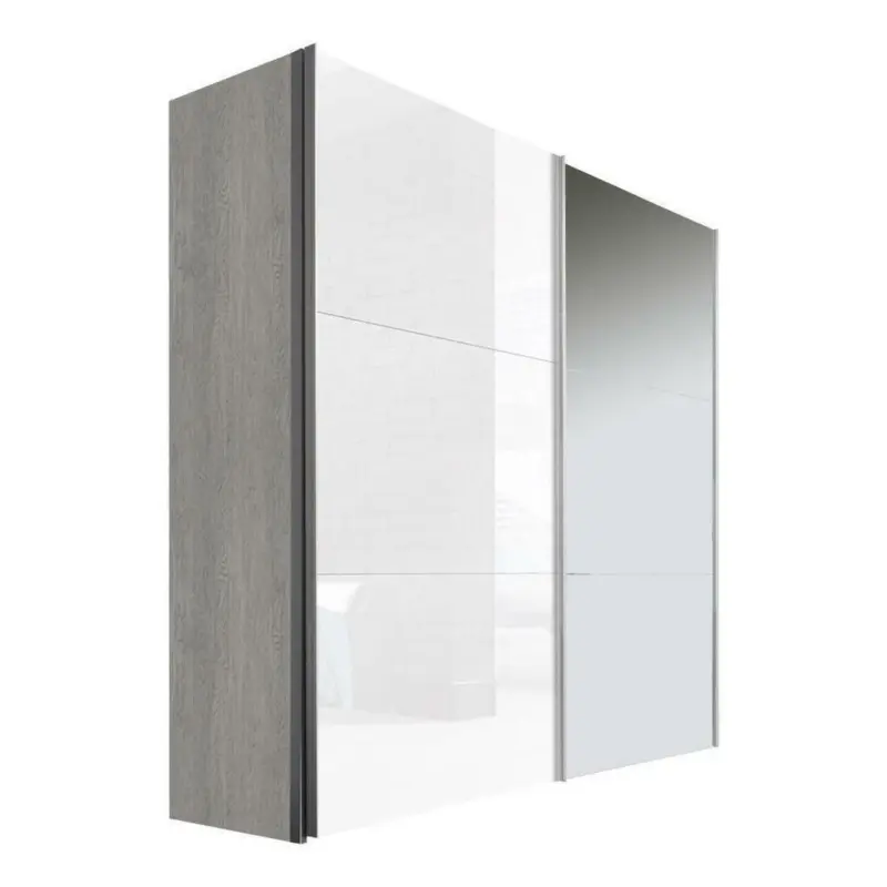 Schwebetürenschrank in Grau, Weiß, Eichefarben