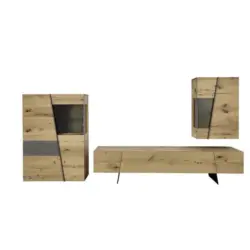 Wohnwand 337/162/55,2 cm in Grau, Eichefarben