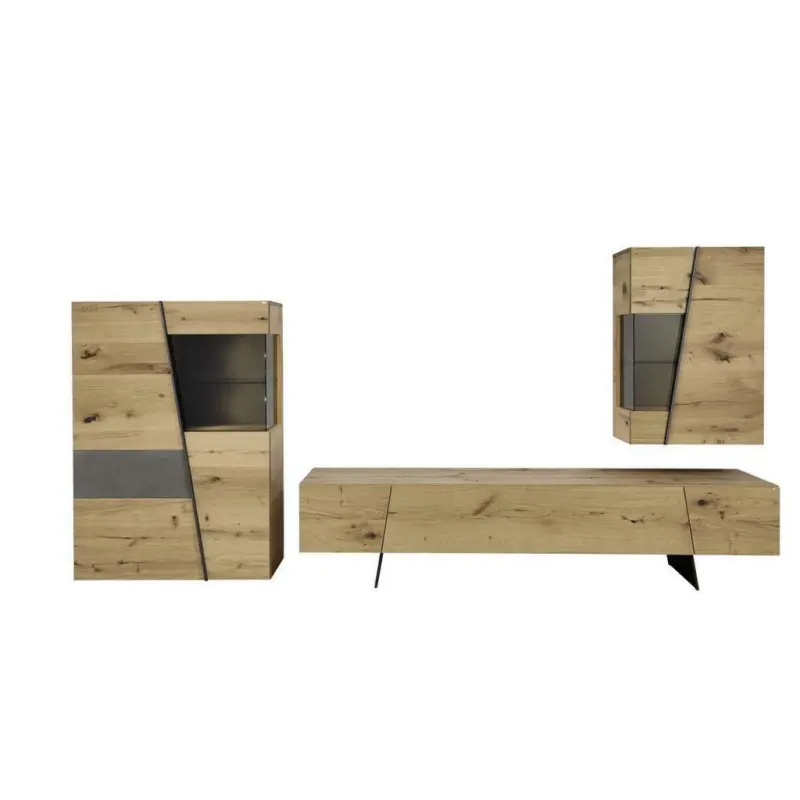 Wohnwand 337/162/55,2 cm in Grau, Eichefarben