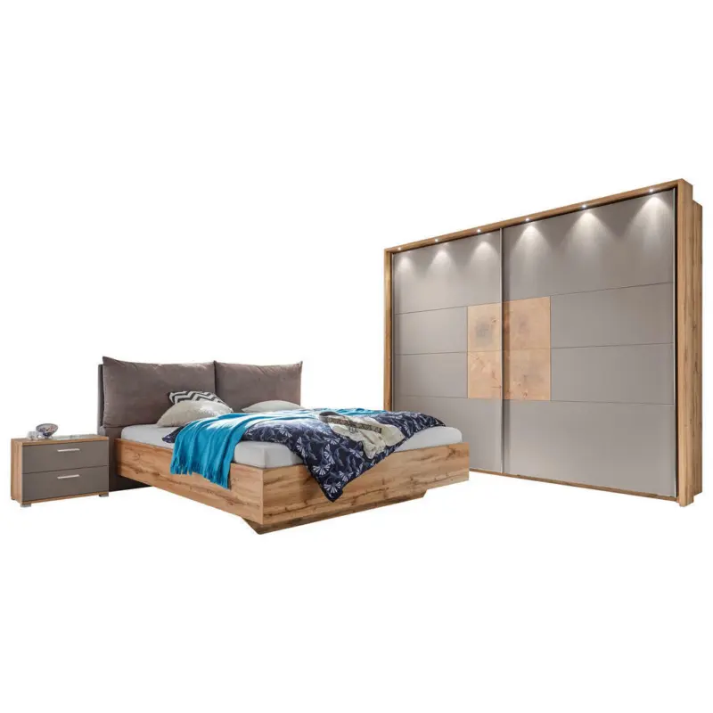 Schlafzimmer 180/200 cm in Grau, Eichefarben