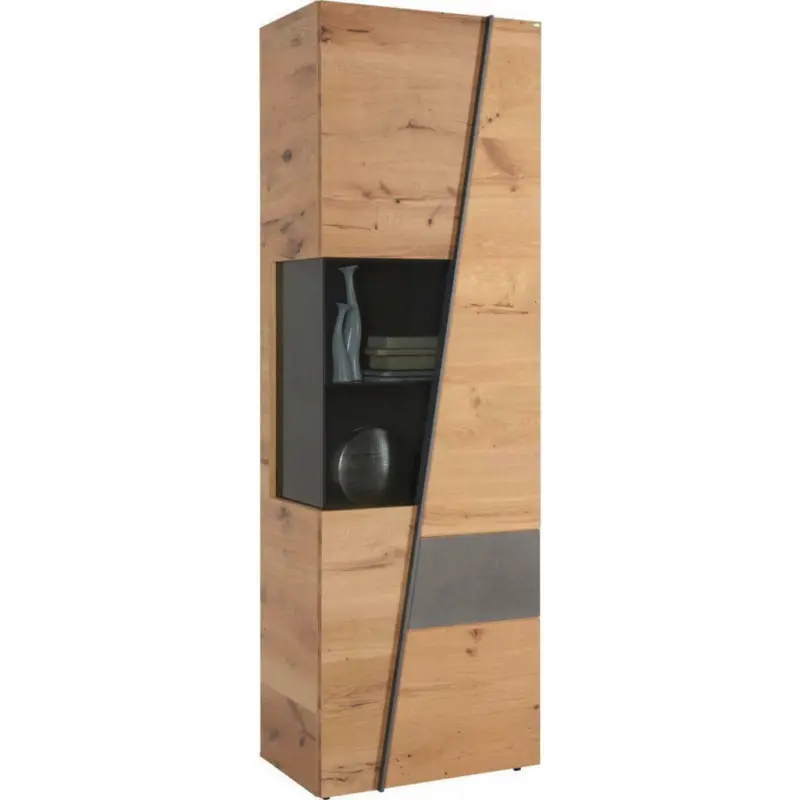 Vitrine in furniert Wildeiche Grau, Eichefarben